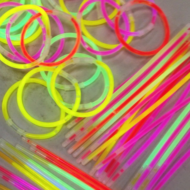Glow bands at the primary school disco (before we sold out!)
