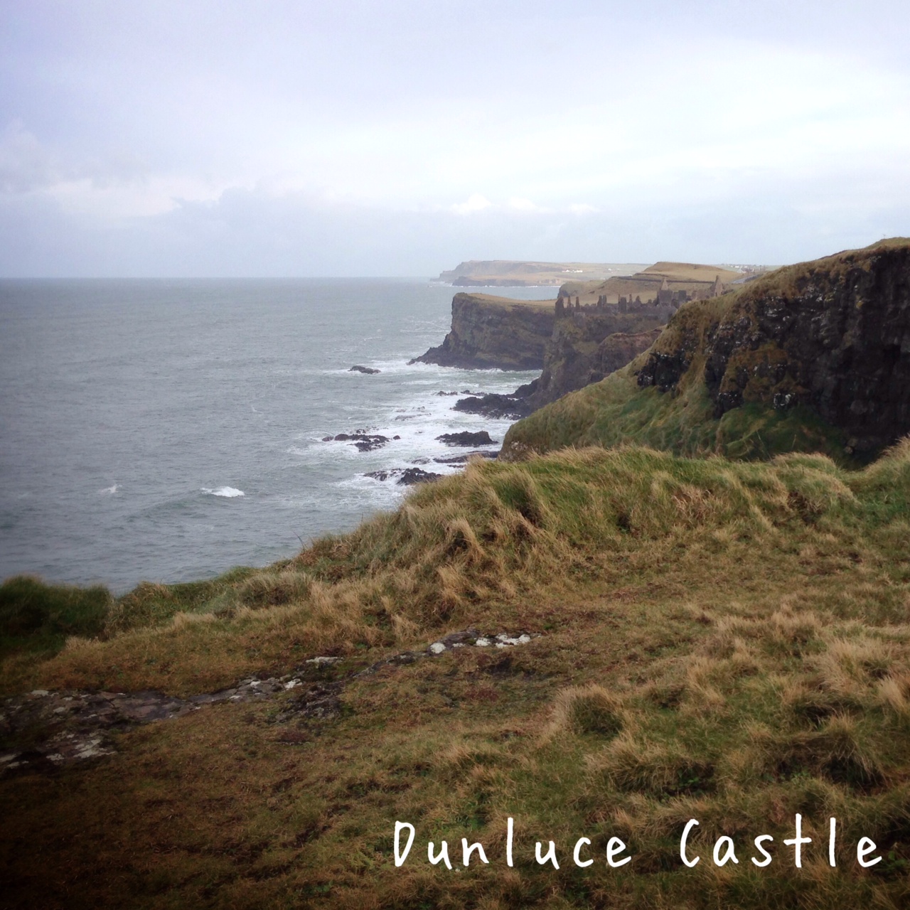 28 December – after a blustery night …. Dunluce Castle from afar!