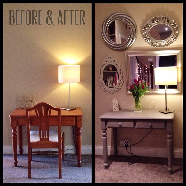 Before and after …. Pinterest inspired wall of mirrors and Annie Sloan chalk painted table