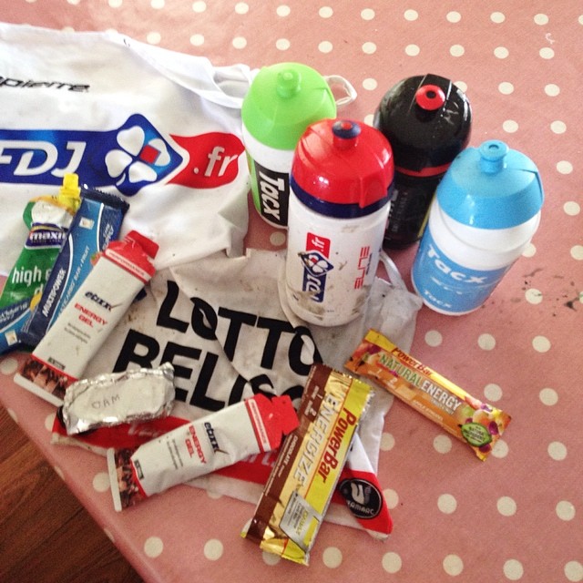 The leftovers from the Feed Zone at the #giro – one happy son!