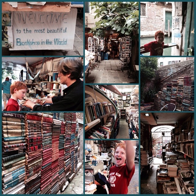 The most amazing bookshop in the world – Libreria Acqua Alta, Venice – books in gondolas, cats on books, books used as stairs!