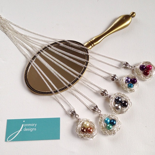 Working on some new handmade wire birds nest pendants for Janmary Designs – which one do you prefer?
