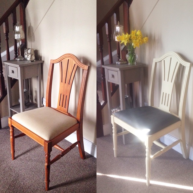 Chalk paint makeover – chair painted in Annie Sloan chalk paint using Cream and Graphite