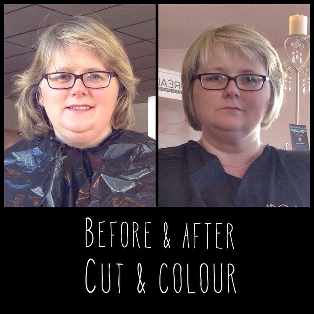 Rare selfie of me! Before and after hair cut and colour…..