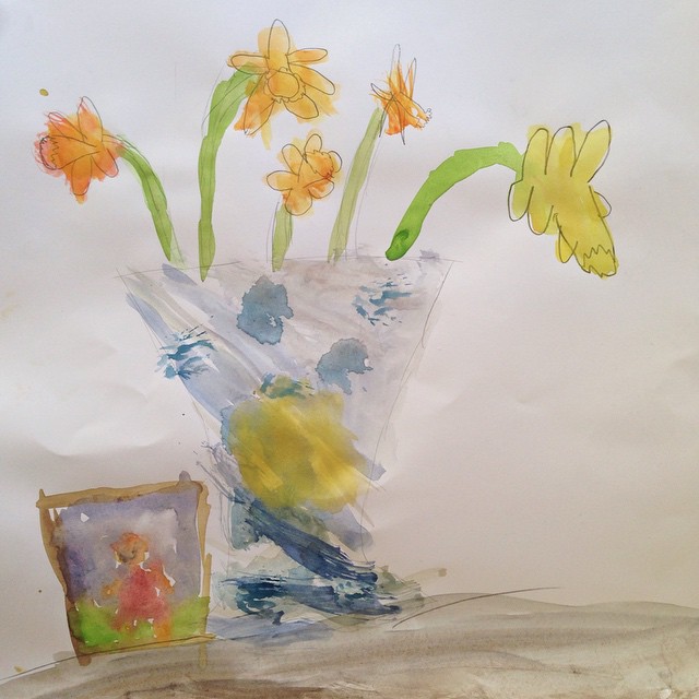 Daffodils in watercolour by my son age 10