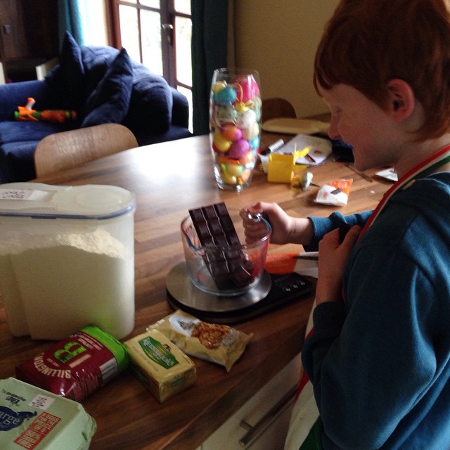 Baking brownies to celebrate school finishing for Easter