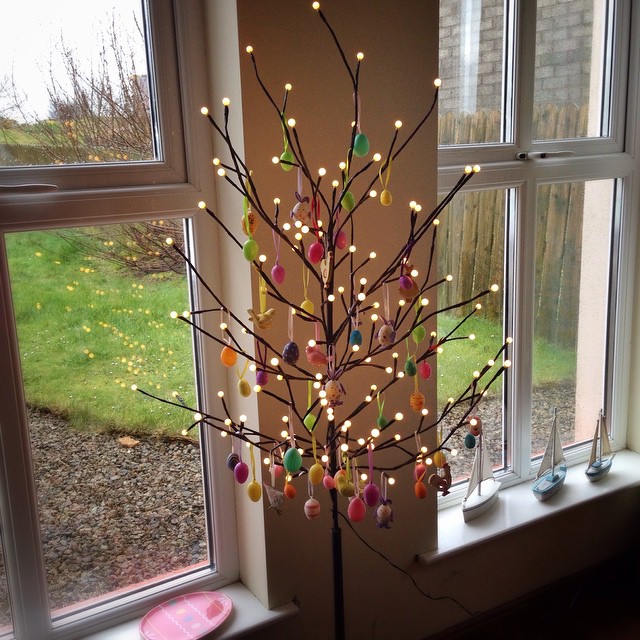 Easter tree at the cottage – white lights aren’t just for Christmas!