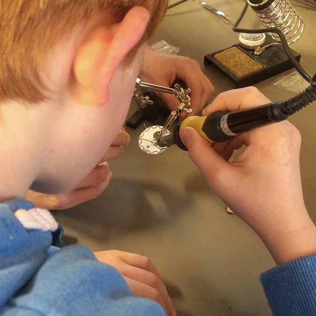 Learning to solder at NI Raspberry Jam