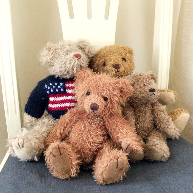 A hug of teddies on an Annie Sloan chalk painted chair (using Cream and Graphite) … just because!