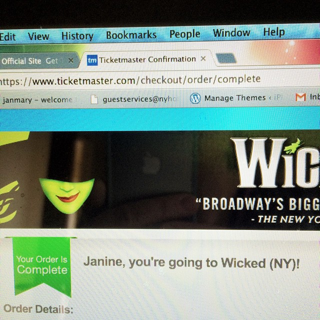Tickets booked for Wicked for our trip to New York!