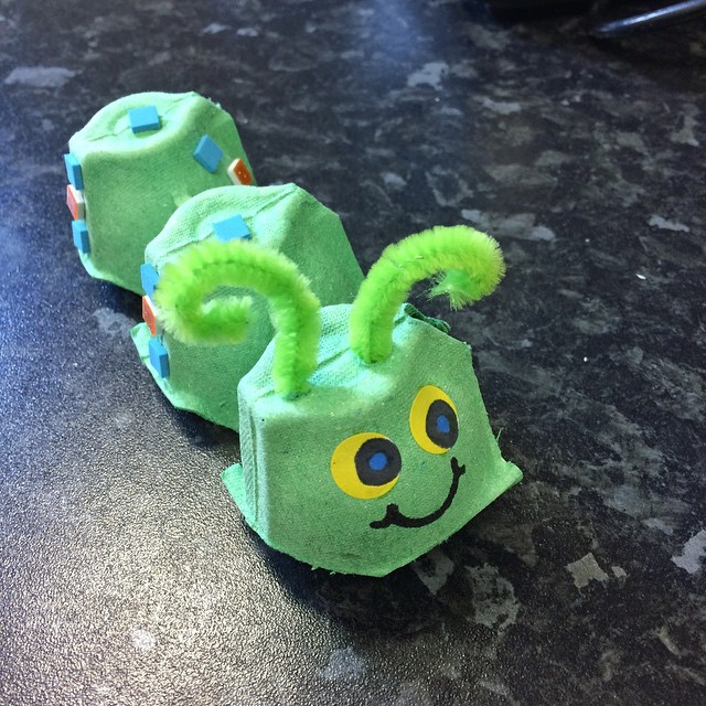 We made cute caterpillars from egg cartons today at Toddler Group