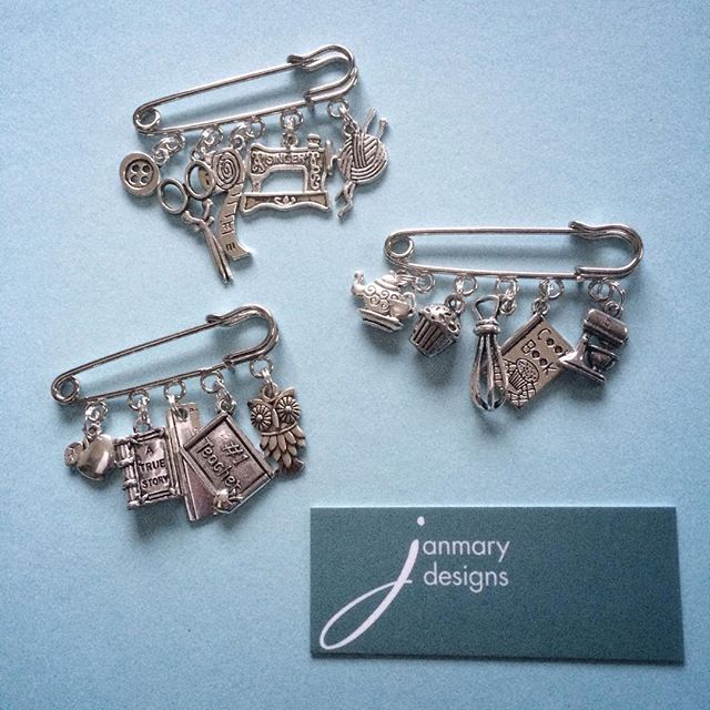 Janmary Designs charming brooches – perfect gifts for teachers, crafters or bakers – available in my online shop