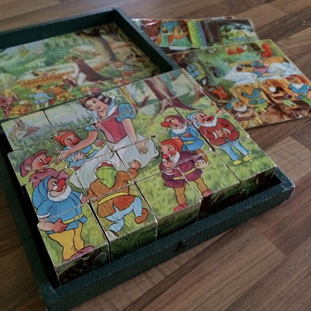 Helping Dad move …. finding childhood toys …. this Snow White block jigsaw was a favourite of ours
