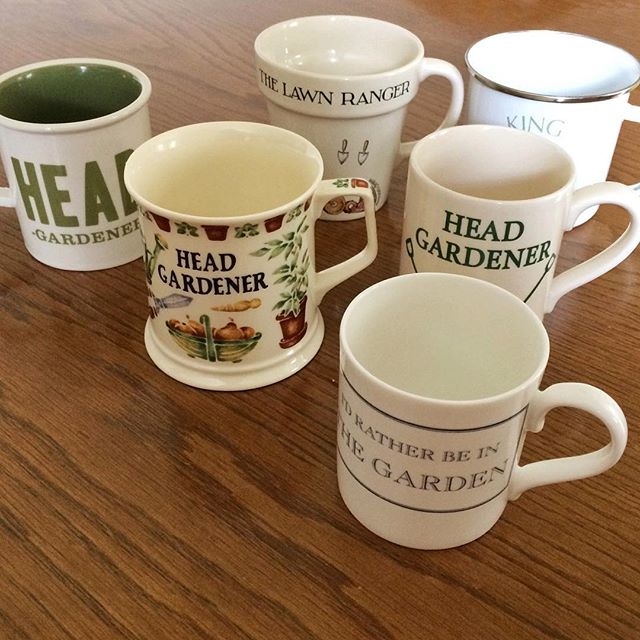 Could you guess my Dad loves to garden?! His collection of gardening mugs received over the years….