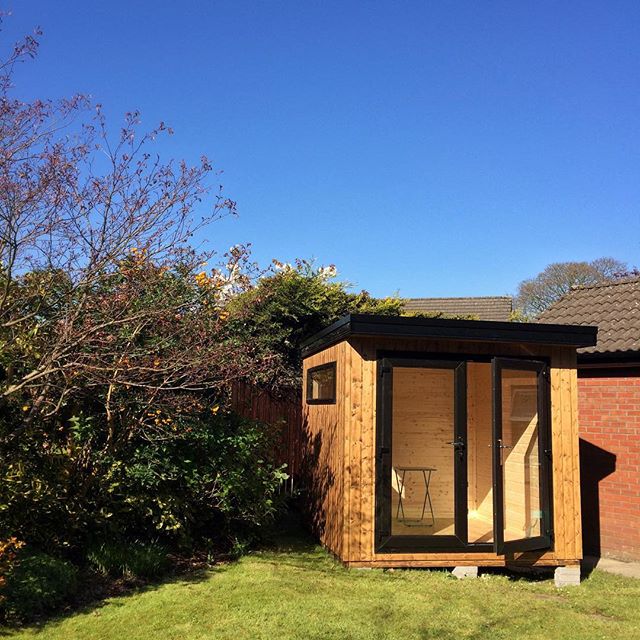 New shed at the bottom of our garden …. looking forward to electricity, paving and sofa!