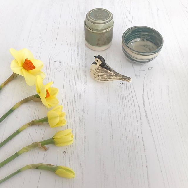 Spring daffodils and coastal ceramics