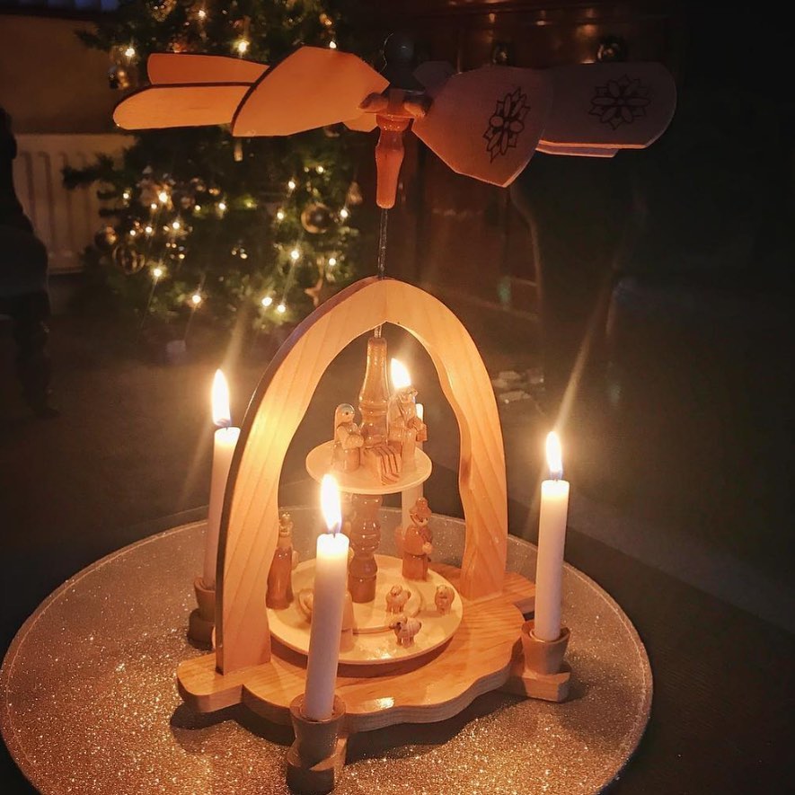 On the 11th of December....an Austrian Christmas pyramid (German: Weihnachtspyramide) - was also known in our family as a Jesus helicopter! 

My parents bought this for me in Austria about 25 years ago. Probably my most unique nativity..... it spins when the candles are lit. 

Do you have a Christmas decoration you treasure? Do share!