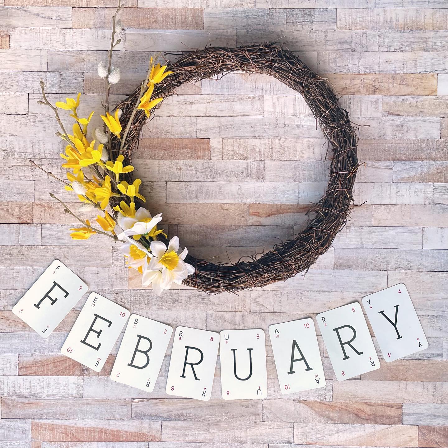 Hello February Flatlay faffing in the shed! New creative opportunities for me this month – can't wait to get started. Also enjoying lighter longer days and signs of new life in the garden. (Spring wreaths for your home from £20, created by me!) What do you love about February?